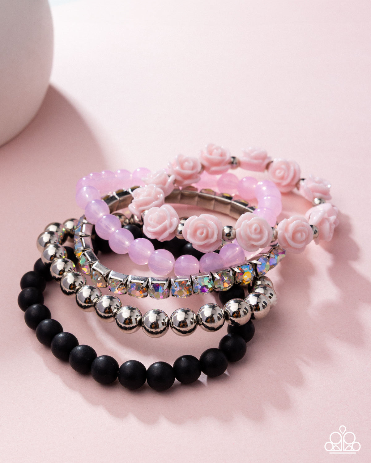 Rose Garden Grandeur Pink, Black and Silver Bracelet Set - Paparazzi Accessories