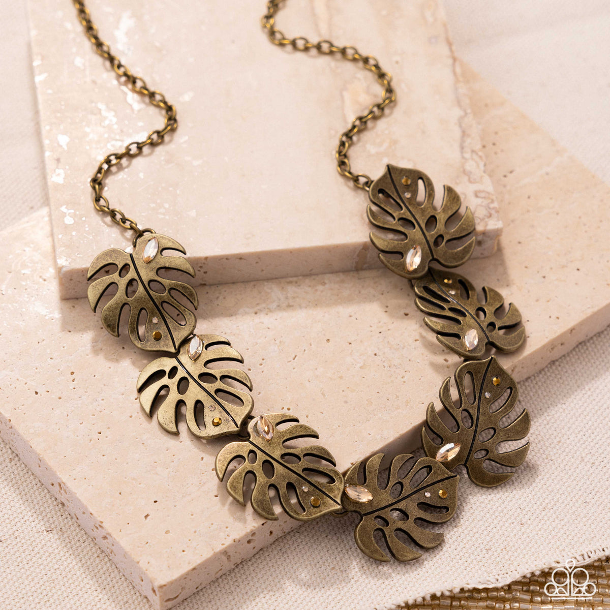 Leafy Legato Brass Palm Leaf Necklace - Paparazzi Accessories