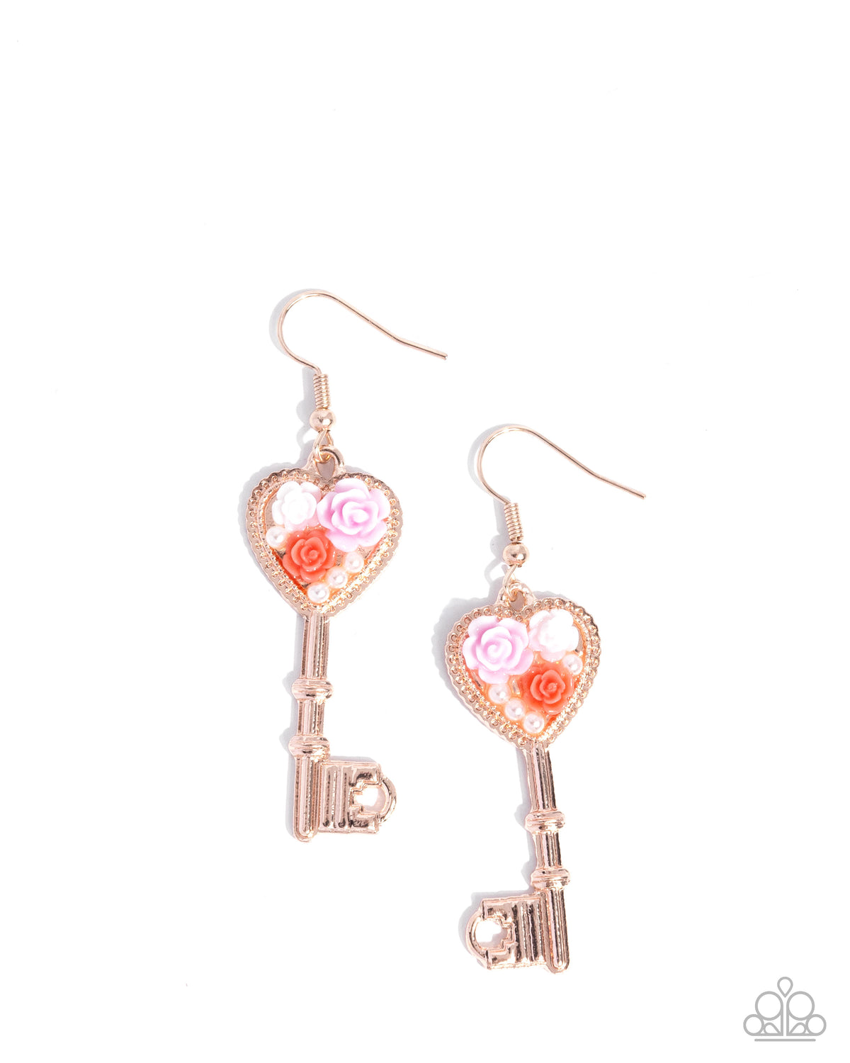 Gifted Garden Gold & Pink Floral Key Necklace and Earrings Set - Paparazzi Accessories