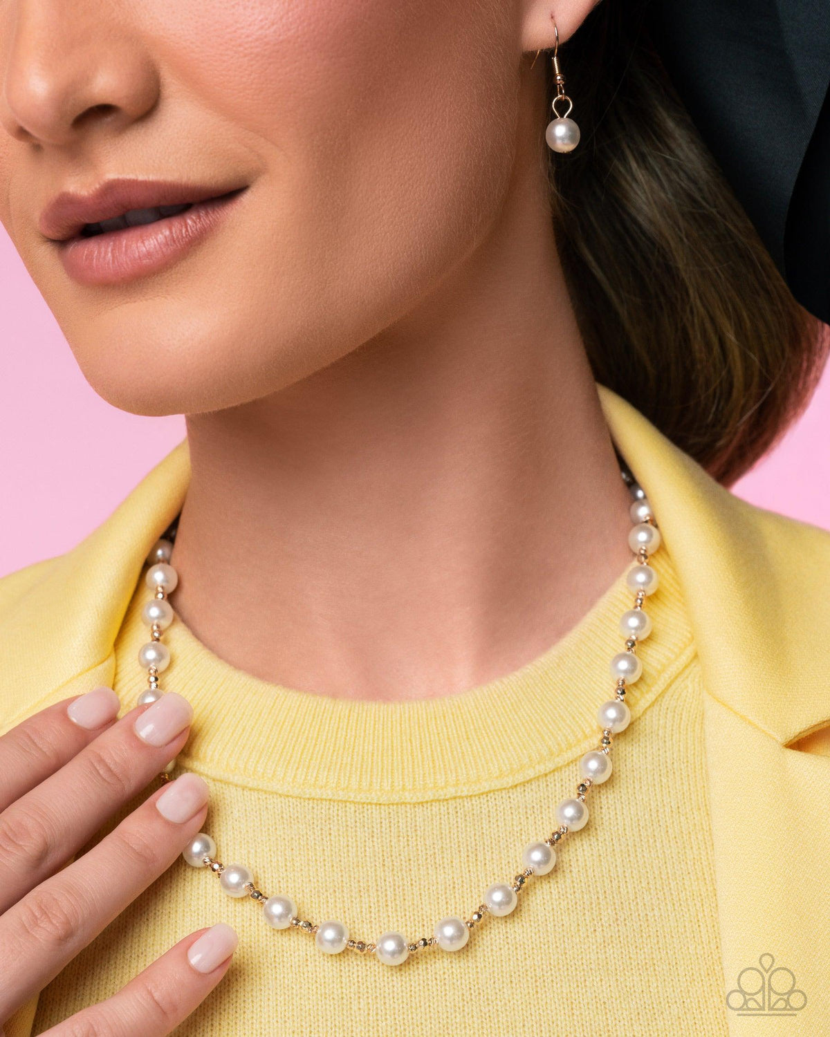 Pearl Premiere Gold & White Pearl Necklace - Paparazzi Accessories