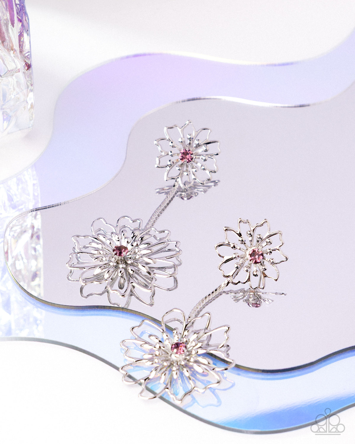 Wiry Whimsy Purple Rhinestone & Silver Flower Earrings - Paparazzi Accessories