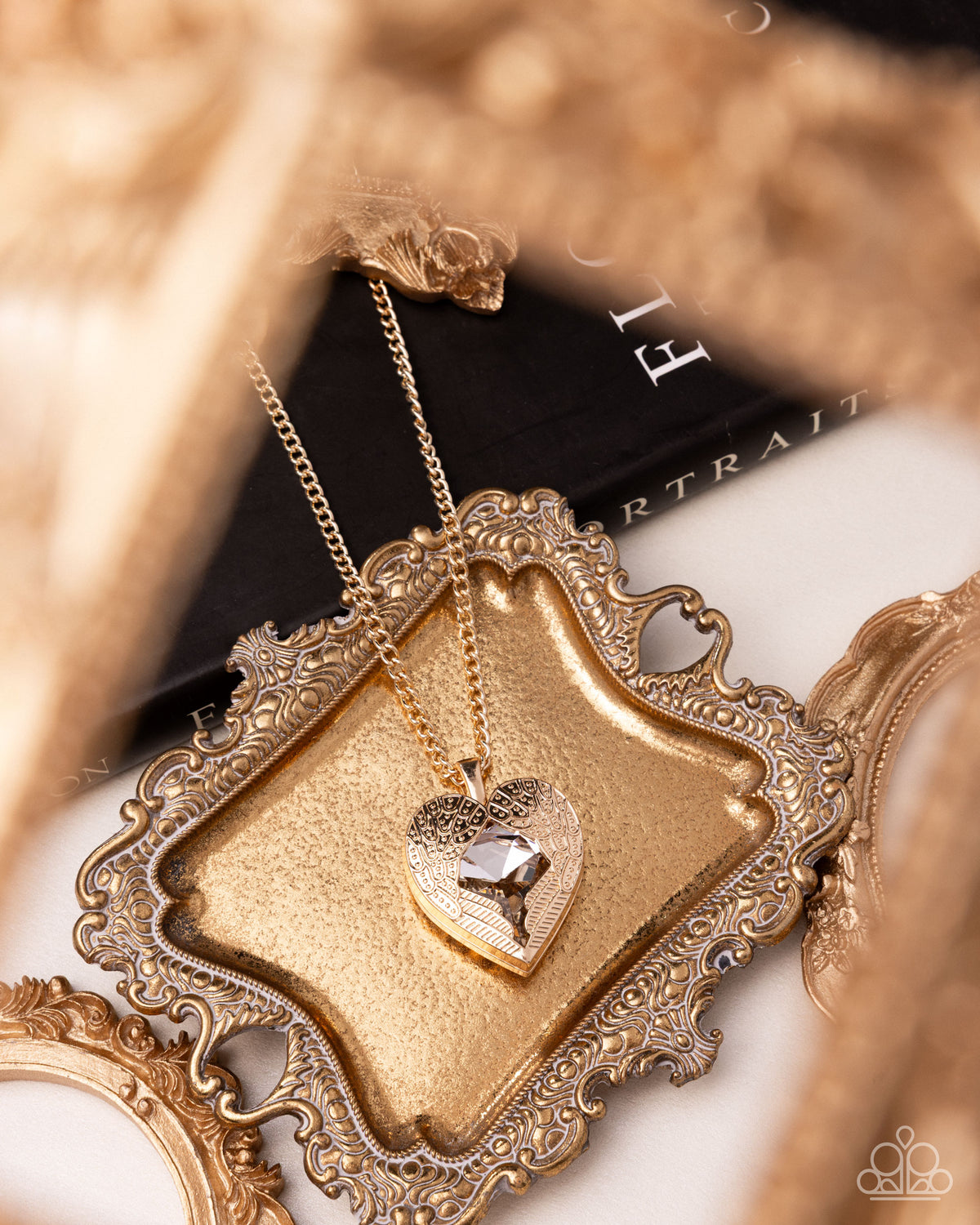 Heartfelt Honor Gold & White Gem Angel Wing Heart Necklace - Paparazzi Accessories