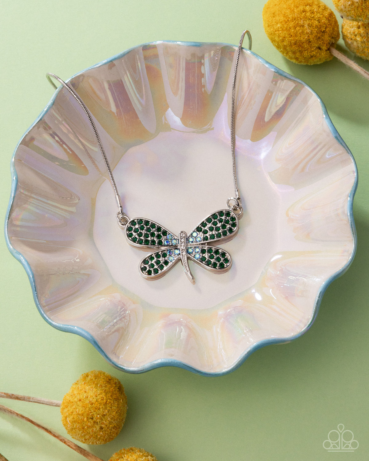 Dragonfly Direction Green Rhinestone Necklace - Paparazzi Accessories