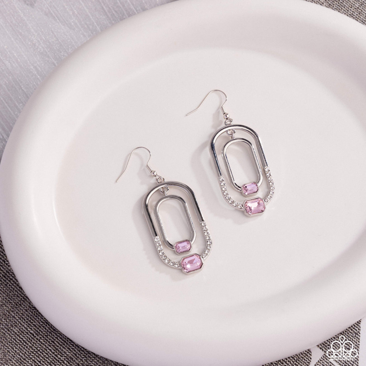 Opulent Operation Pink & White Rhinestone Earrings - Paparazzi Accessories