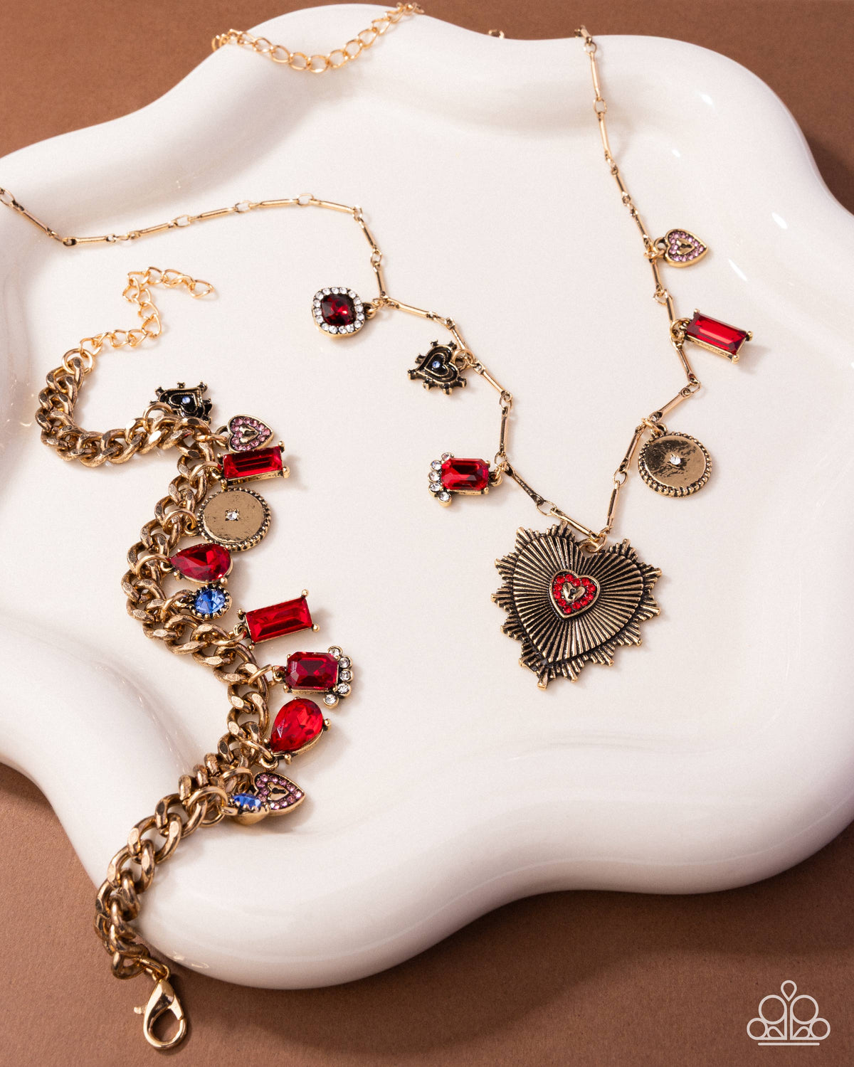 Fabulous Feeling Red Heart Charm Necklace & Bracelet Complete Look - Paparazzi Accessories