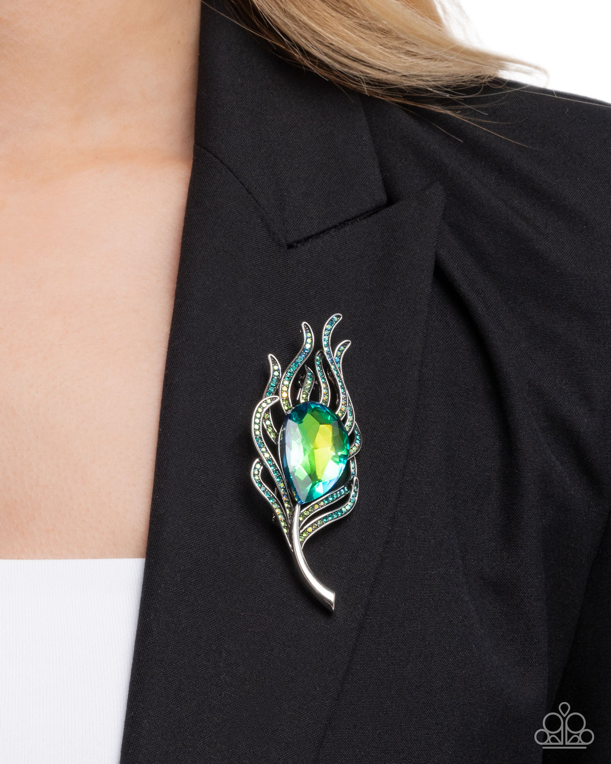 Peacock Pedigree Green UV Shimmer Feather Brooch - Paparazzi Accessories