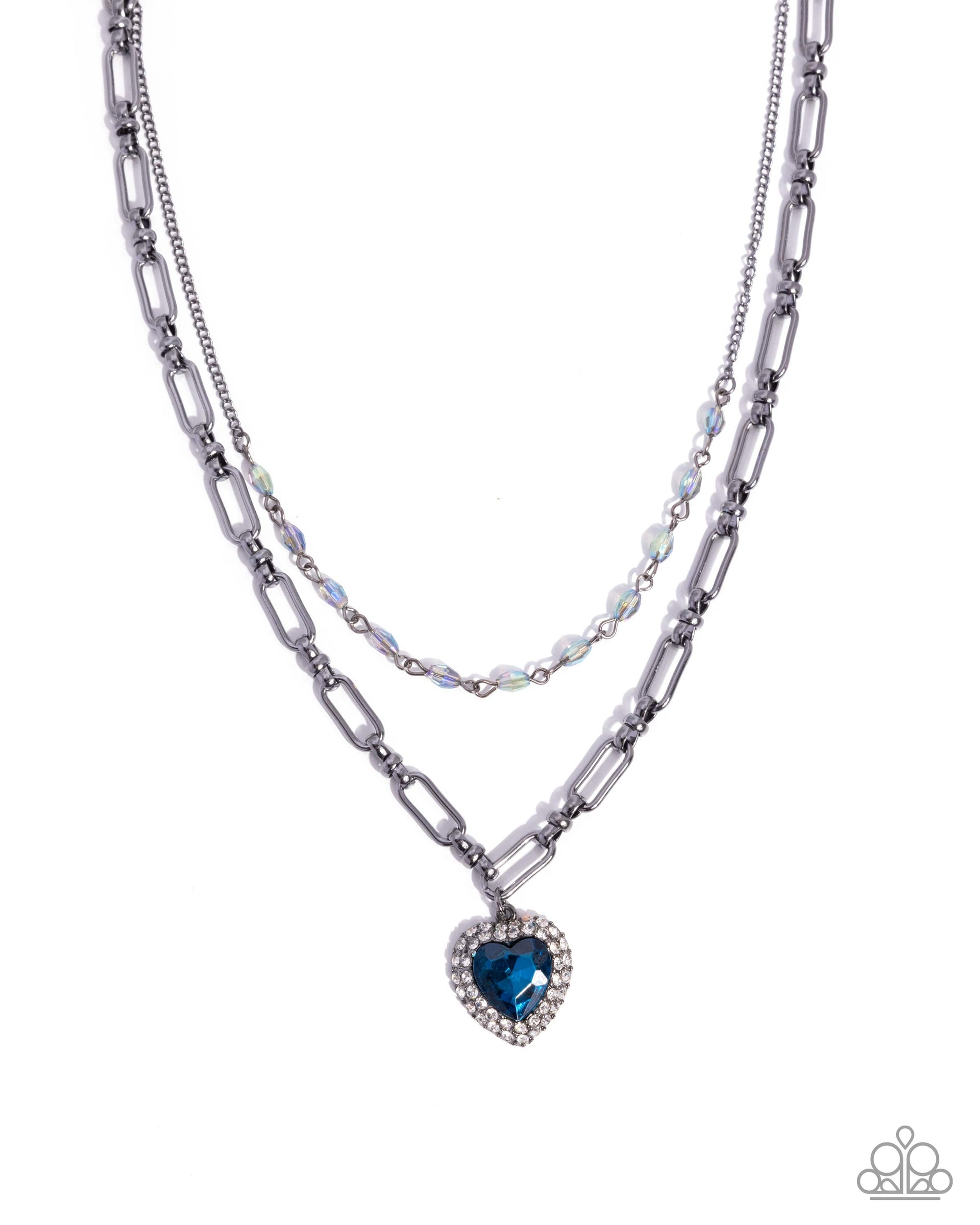 Match Made In HAUTE Blue Gem Heart Necklace - Paparazzi Accessories- lightbox - CarasShop.com - Paparazzi Jewelry by Cara Jewels