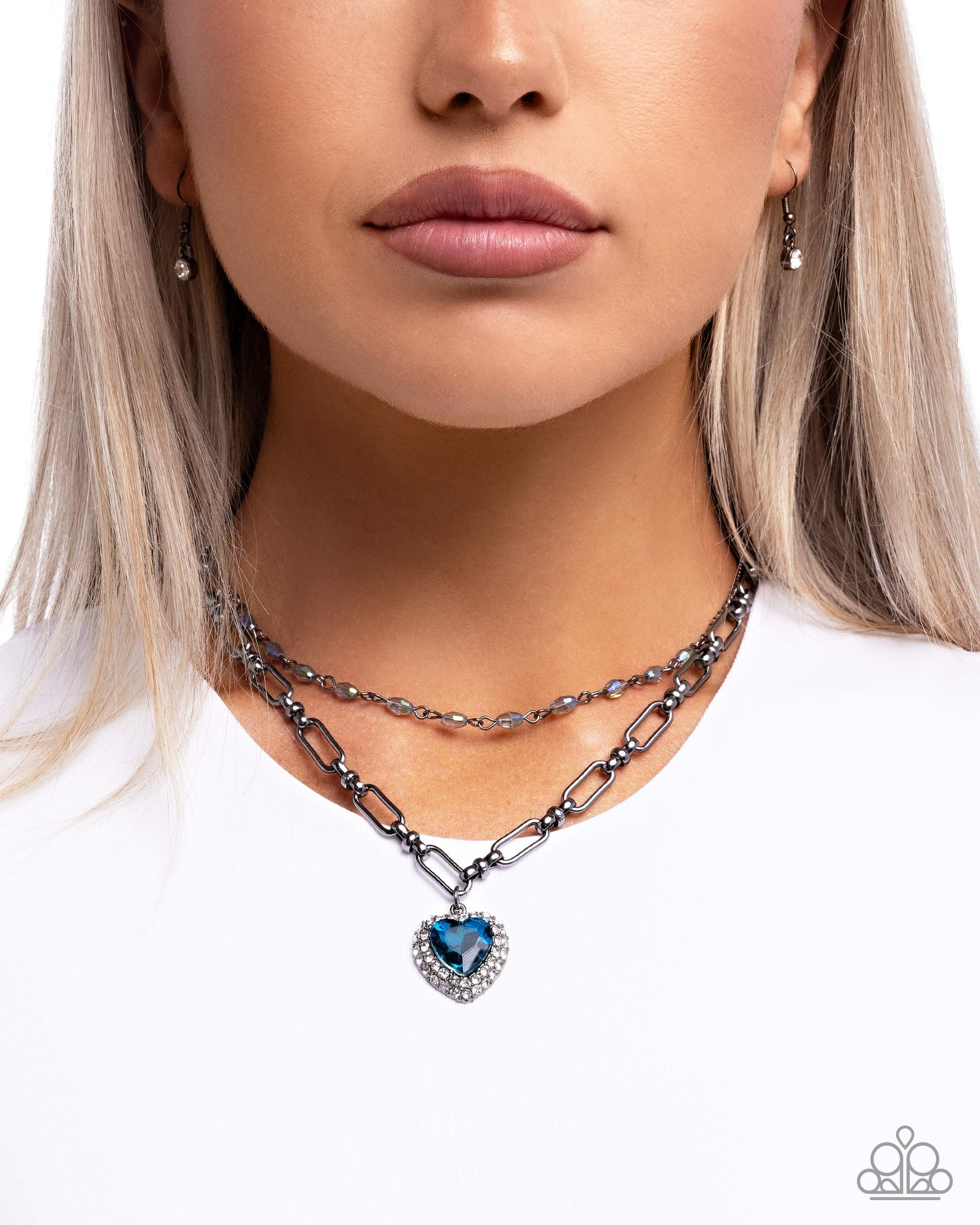 Match Made In HAUTE Blue Gem Heart Necklace - Paparazzi Accessories- lightbox - CarasShop.com - Paparazzi Jewelry by Cara Jewels