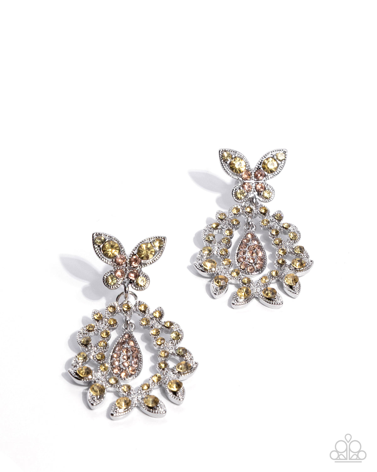 Whimsical Indulgence Yellow Rhinestone Butterfly Necklace & Earrings Set - Paparazzi Accessories