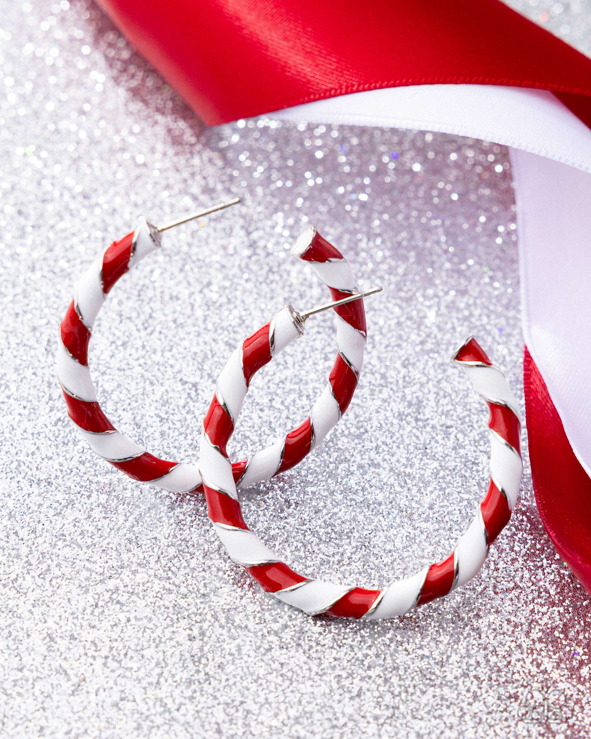 Candy Cane Lane Red & White Hoop Earrings - Paparazzi Accessories