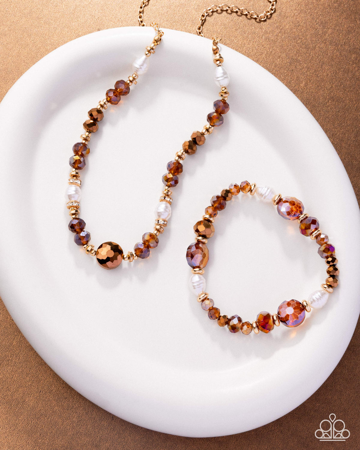Allegro Assumption Brown & Gold Necklace & Bracelet Set - Paparazzi Accessories