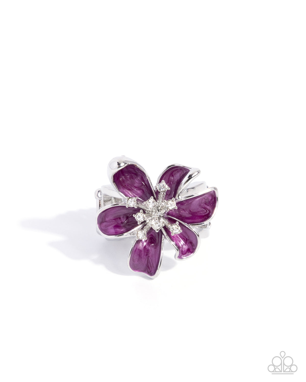Painted Party Purple & White Rhinestone Flower Ring - Paparazzi Accessories- lightbox - CarasShop.com - Paparazzi Jewelry by Cara Jewels