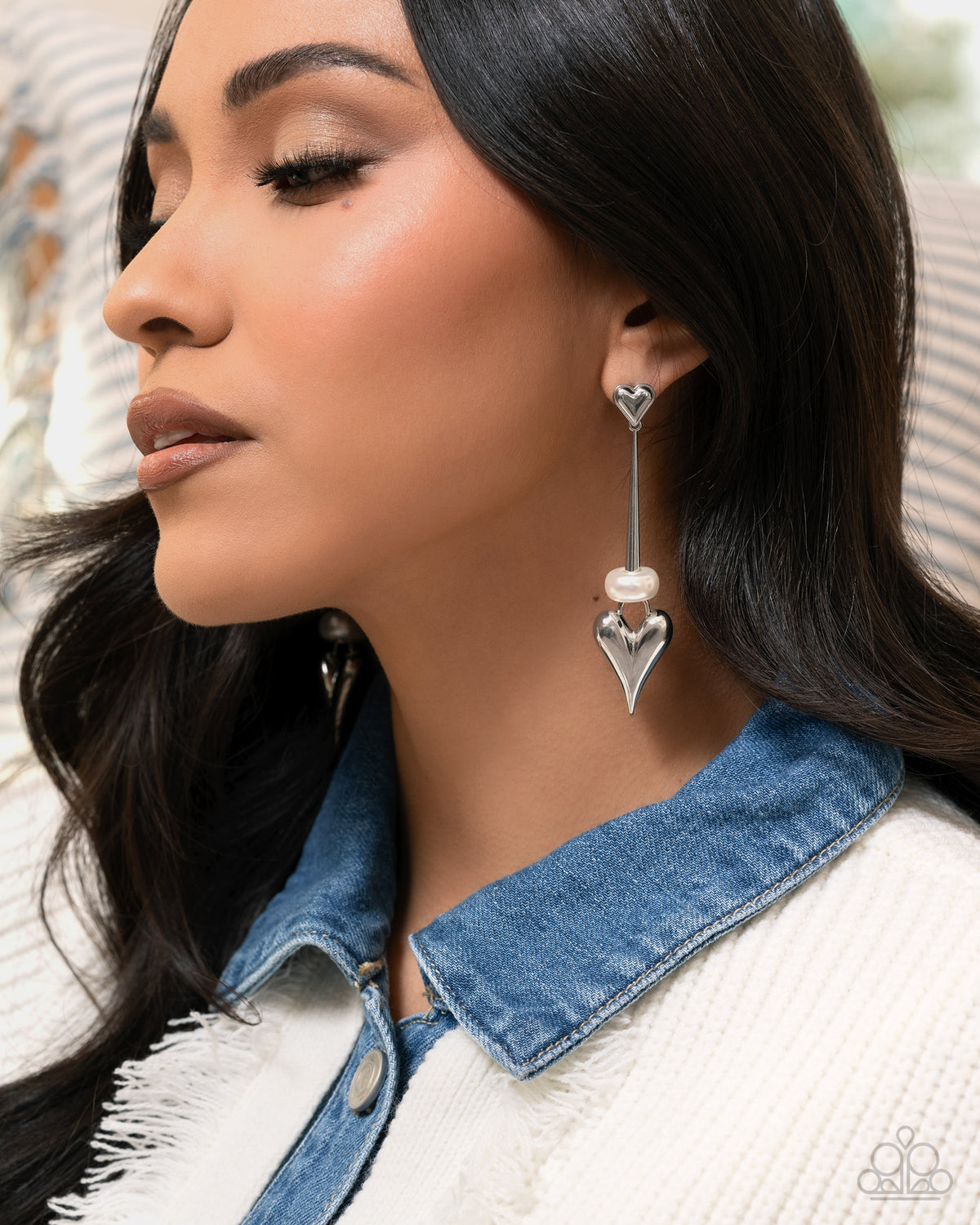 I Feel Loved White Pearl & Silver Heart Earrings - Paparazzi Accessories