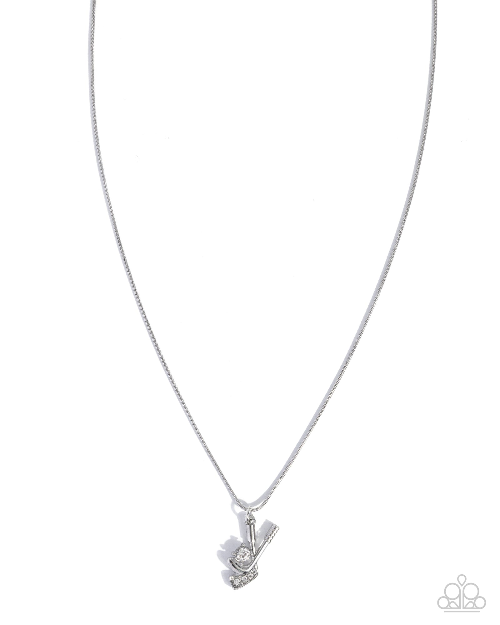 Hockey Game White Gem Necklace - Paparazzi Accessories- lightbox - CarasShop.com - Paparazzi Jewelry by Cara Jewels
