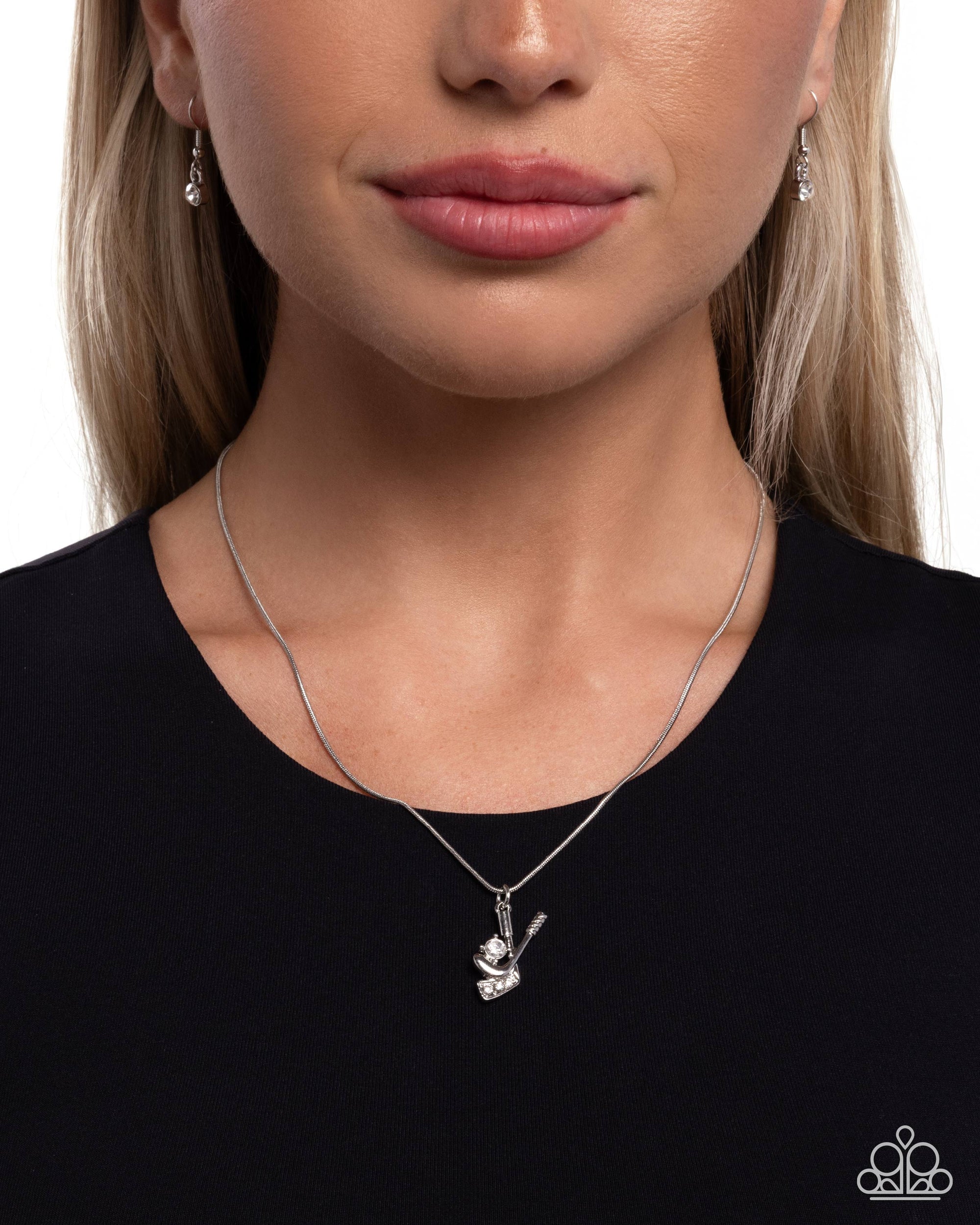 Hockey Game White Gem Necklace - Paparazzi Accessories- lightbox - CarasShop.com - Paparazzi Jewelry by Cara Jewels