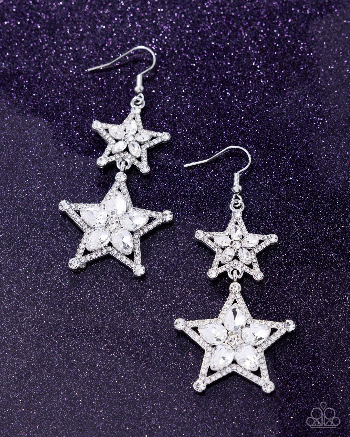 Glittery Galaxy White Gem Star Earrings - Paparazzi Accessories