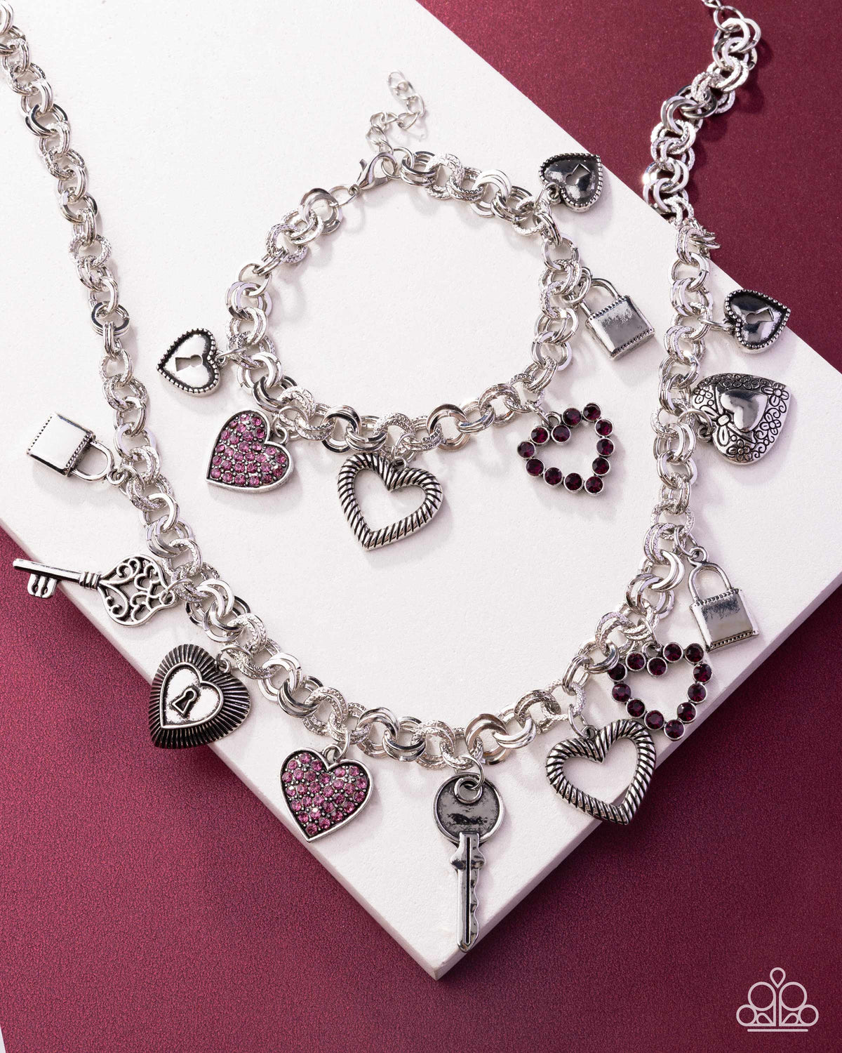 Intentional Influence Purple Heart Charm Necklace & Bracelet Set - Paparazzi Accessories