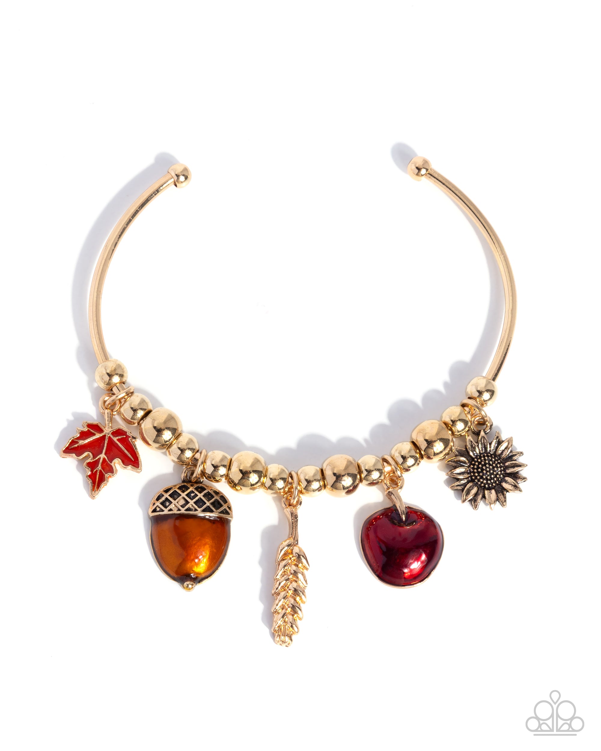 Harvest Habit Gold Charm Cuff Bracelet - Paparazzi Accessories- lightbox - CarasShop.com - Paparazzi Jewelry by Cara Jewels