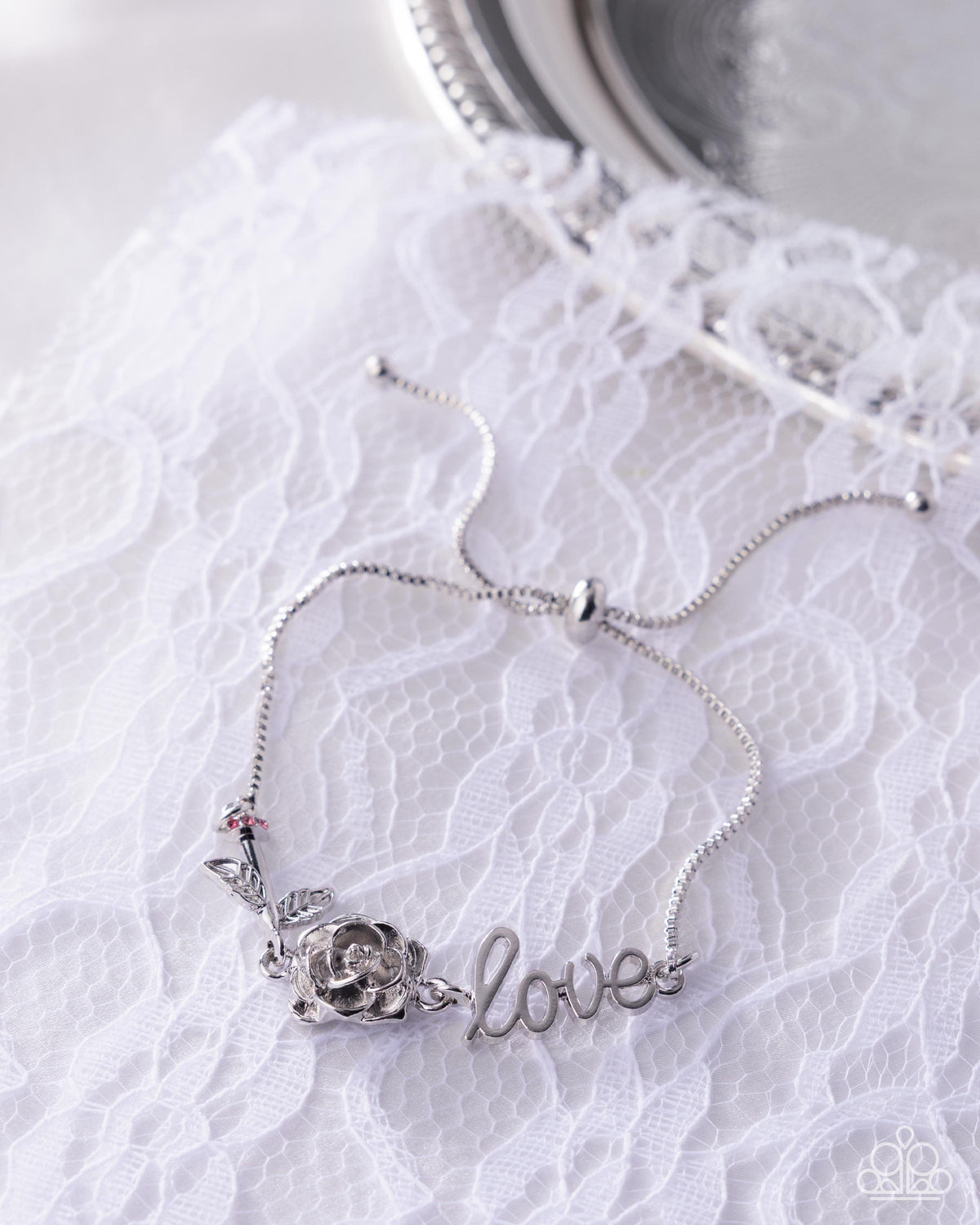 Romantic Runway Pink & Silver Rose "Love" Bracelet - Paparazzi Accessories