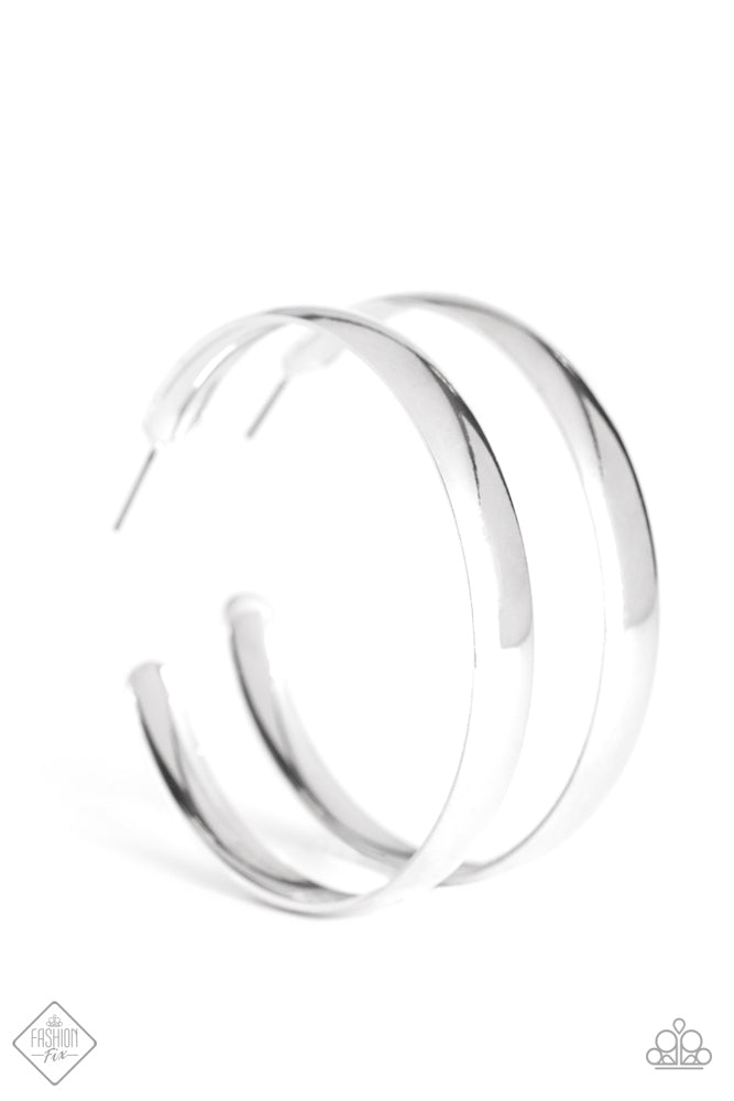 A Double Feature Silver Hoop Earrings - Paparazzi Accessories