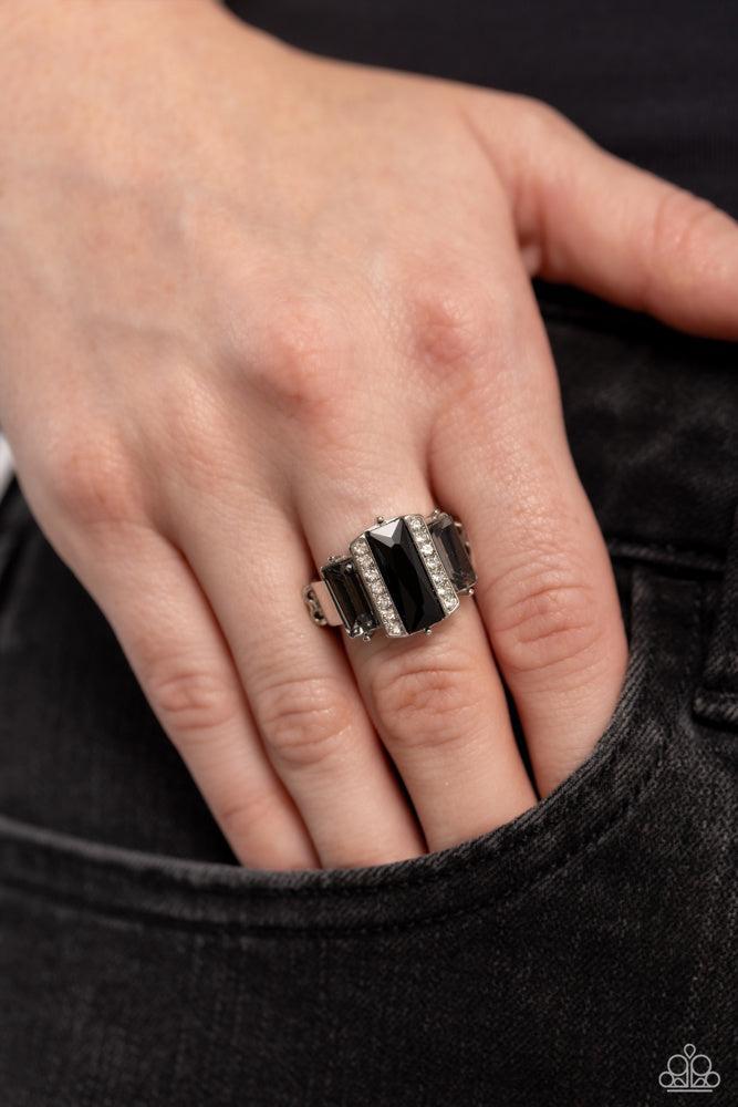 A GLITZY Verdict Black Ring - Paparazzi Accessories