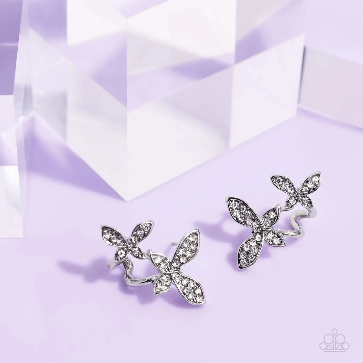 Adorably Aerial White Rhinestone Butterfly Hoop Earrings - Paparazzi Accessories