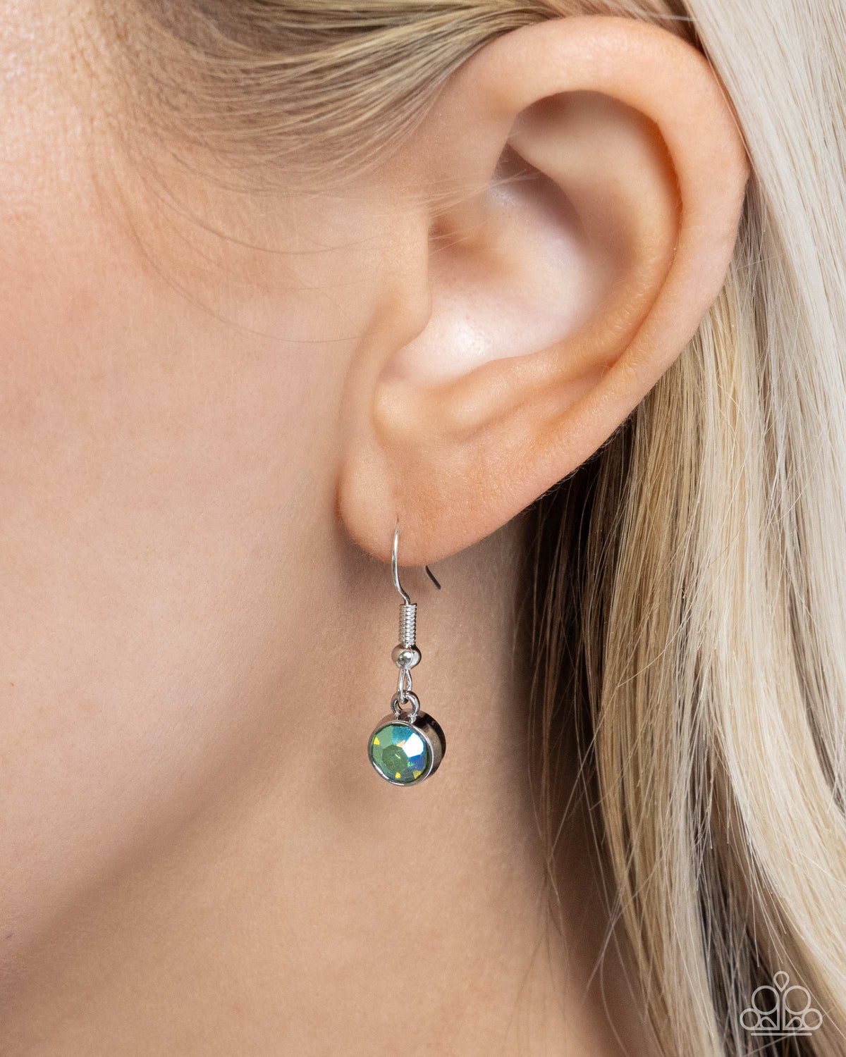 Anchored Accent Green Iridescent Rhinestone Nautical Necklace - Paparazzi Accessories - free matching earrings -CarasShop.com - Paparazzi Jewelry by Cara Jewels