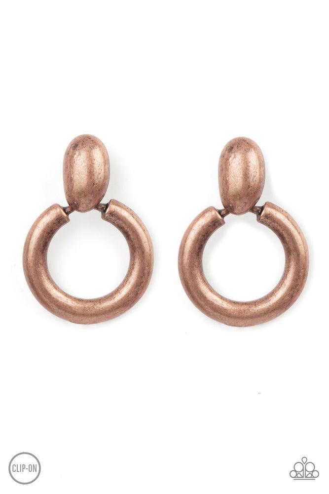 Ancient Artisan Copper Clip-on Earrings - Paparazzi Accessories