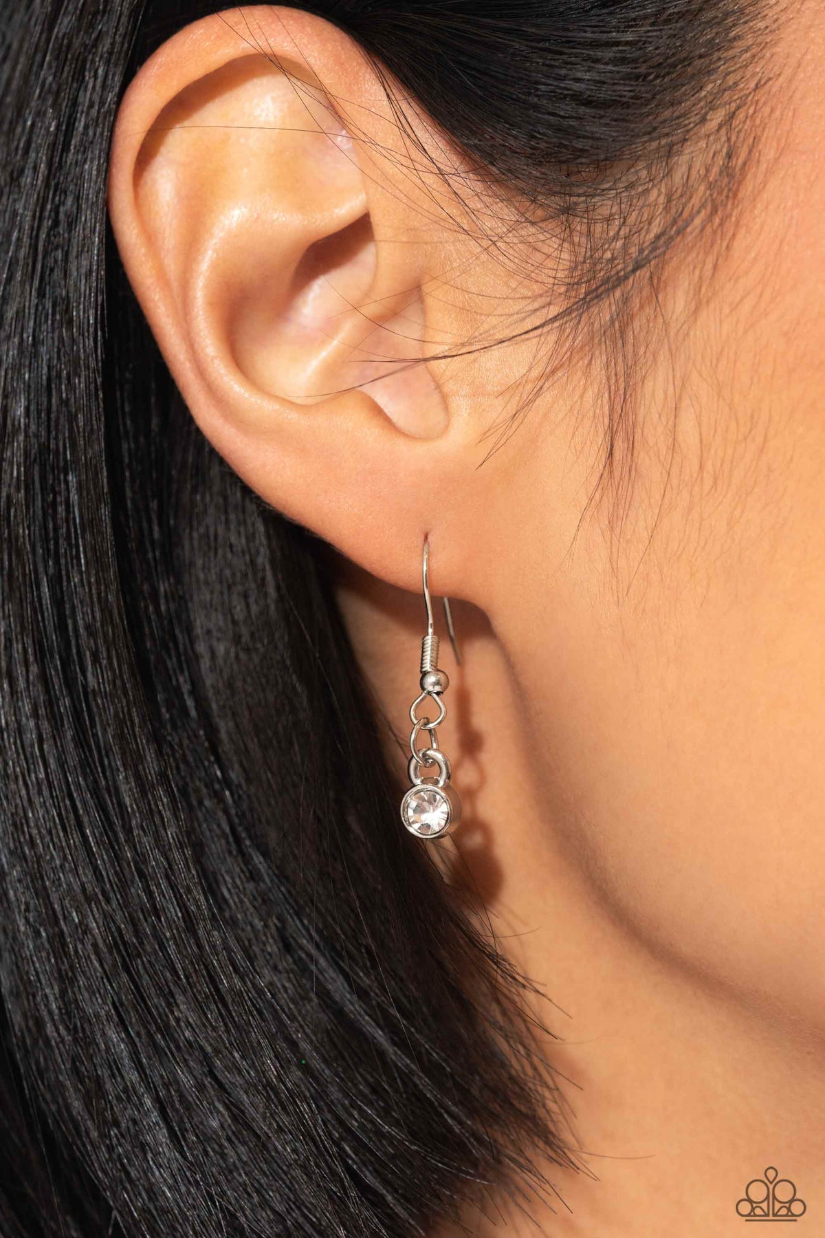 Ardent Affection White Rhinestone Heart Necklace - Paparazzi Accessories - free matching earrings -CarasShop.com - Paparazzi Jewelry by Cara Jewels