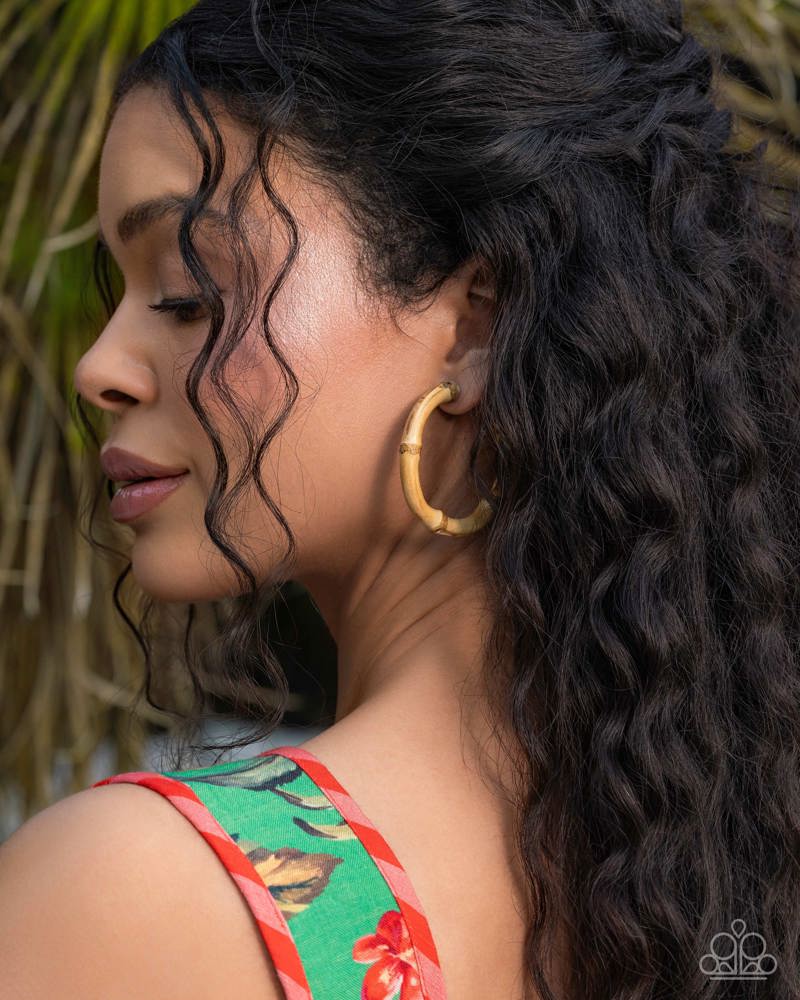 Bamboo Bravado Brown Hoop Earrings - Paparazzi Accessories