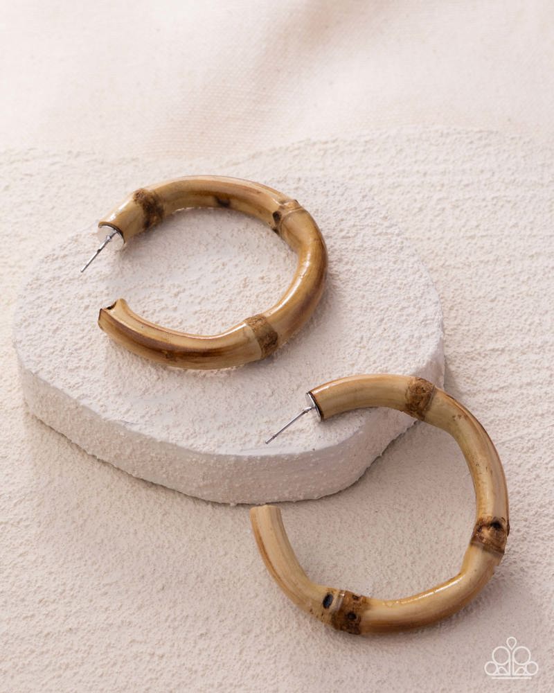 Bamboo Bravado Brown Hoop Earrings - Paparazzi Accessories