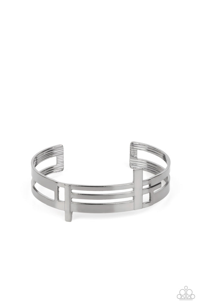 Barred Lines Men's Black Cuff Bracelet - Paparazzi Accessories