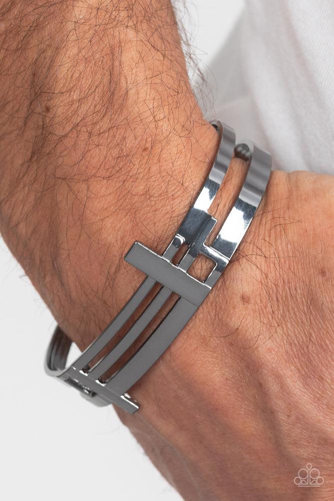 Barred Lines Men's Black Cuff Bracelet - Paparazzi Accessories