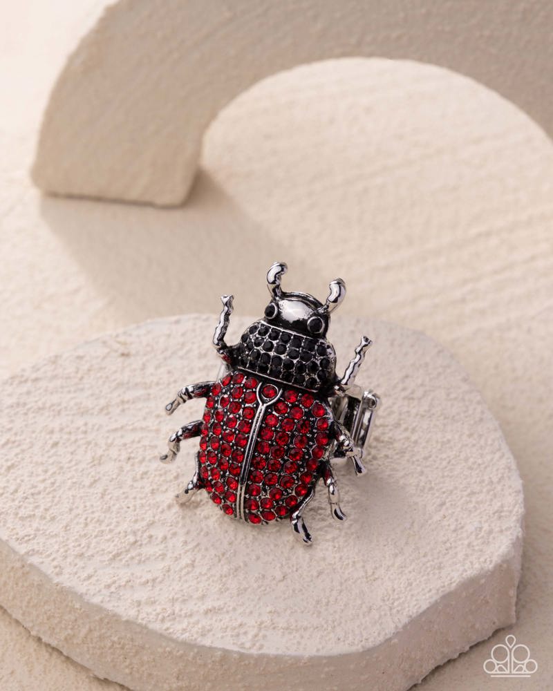 Beetle Bling Red & Black Rhinestone Ring - Paparazzi Accessories