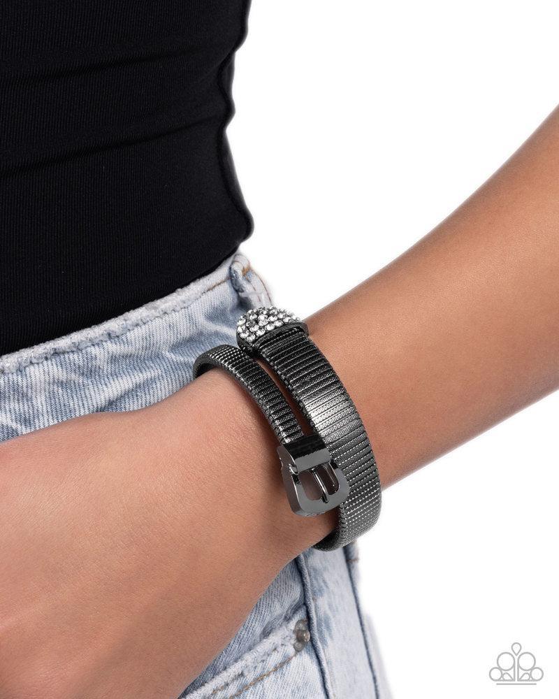 Belted Brilliance Gunmetal Black Bracelet - Paparazzi Accessories