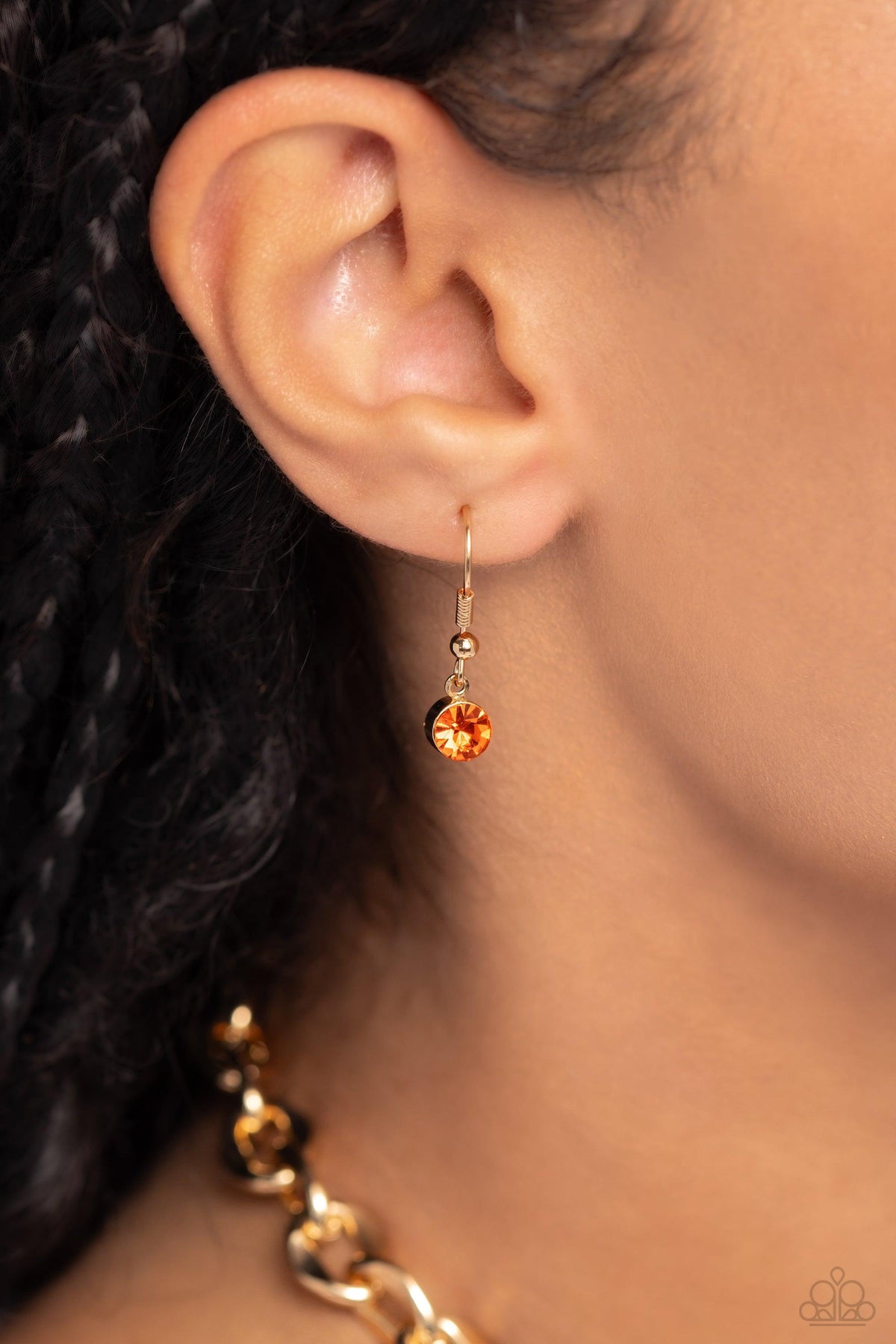 Benevolent Bling Gold & Topaz Rhinestone Necklace - Paparazzi Accessories - free matching earrings -CarasShop.com - Paparazzi Jewelry by Cara Jewels