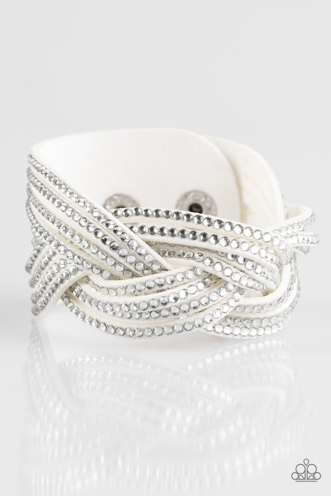 Big City Shimmer White Braided Wrap Snap Bracelet - Paparazzi Accessories