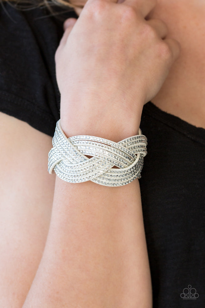 Big City Shimmer White Braided Wrap Snap Bracelet - Paparazzi Accessories