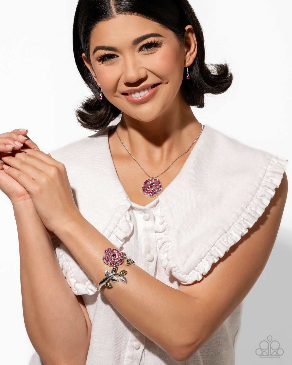 Blossoming Belle Pink Rhinestone Rose Floral Necklace - Paparazzi Accessories