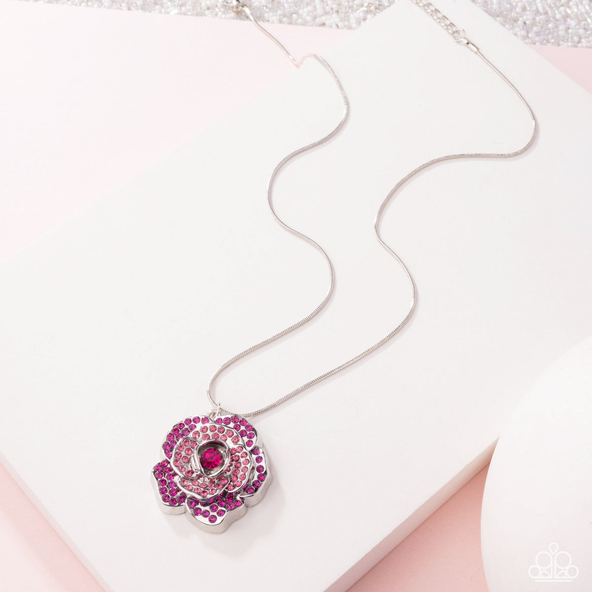 Blossoming Belle Pink Rhinestone Rose Floral Necklace - Paparazzi Accessories