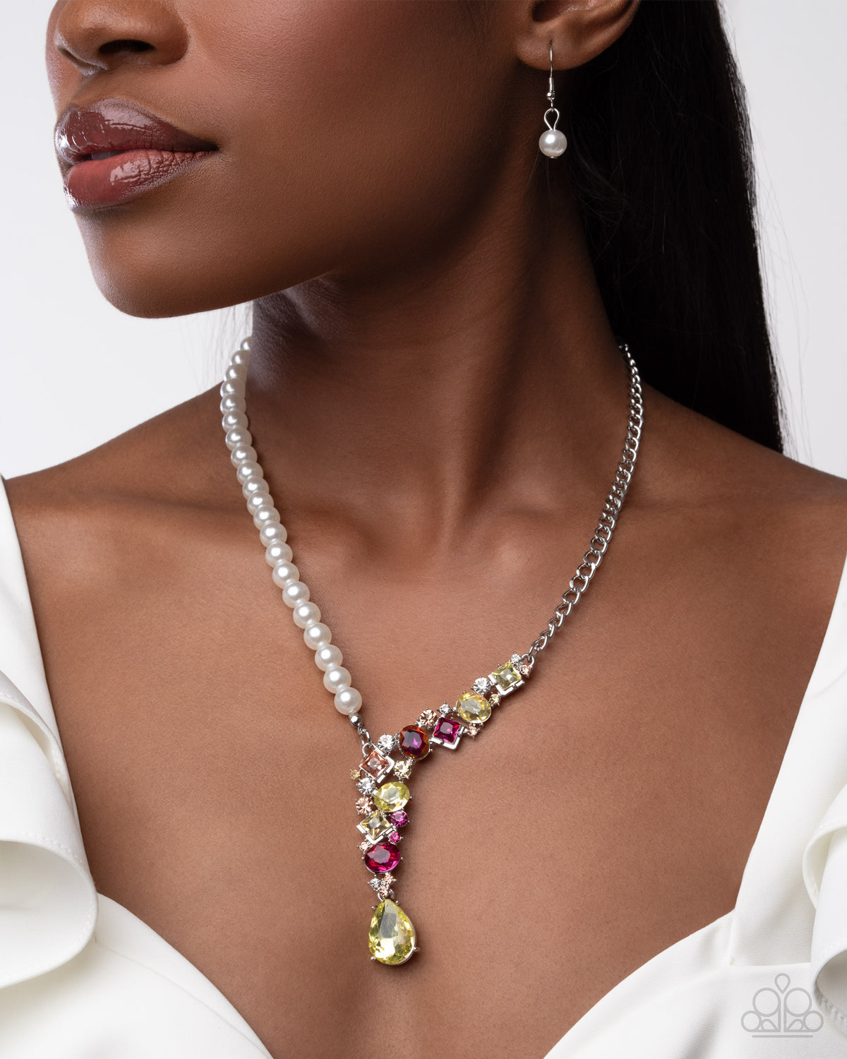 Boisterous Ballet Yellow Gem & White Pearl Necklace - Paparazzi Accessories