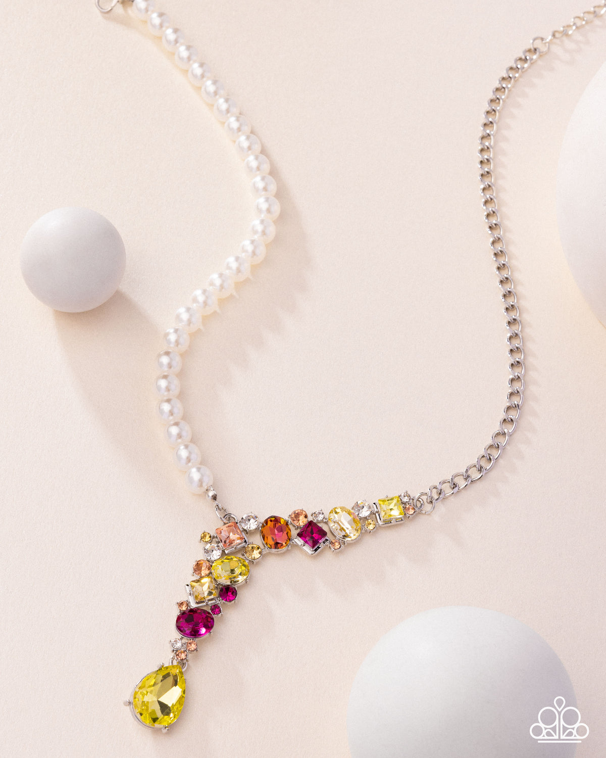 Boisterous Ballet Yellow Gem & White Pearl Necklace - Paparazzi Accessories
