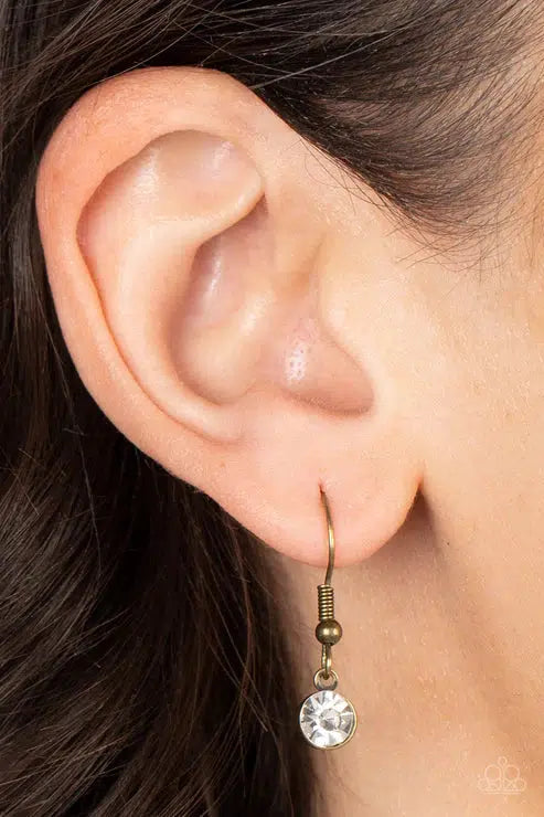 Bombshell Bling Brass Necklace - Paparazzi Accessories - free matching earrings -CarasShop.com - Paparazzi Jewelry by Cara Jewels