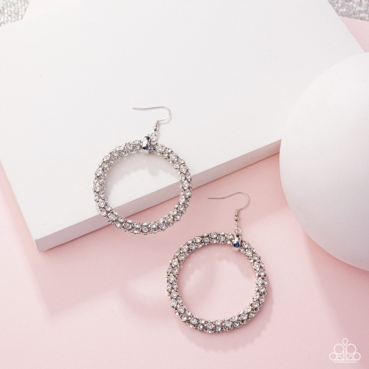 Breathtaking Beacon White Rhinestone Earrings - Paparazzi Accessories