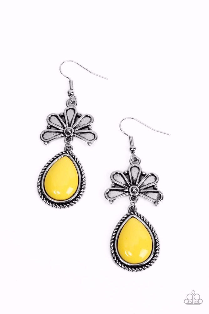 Brightly Blooming Yellow Earrings - Paparazzi Accessories
