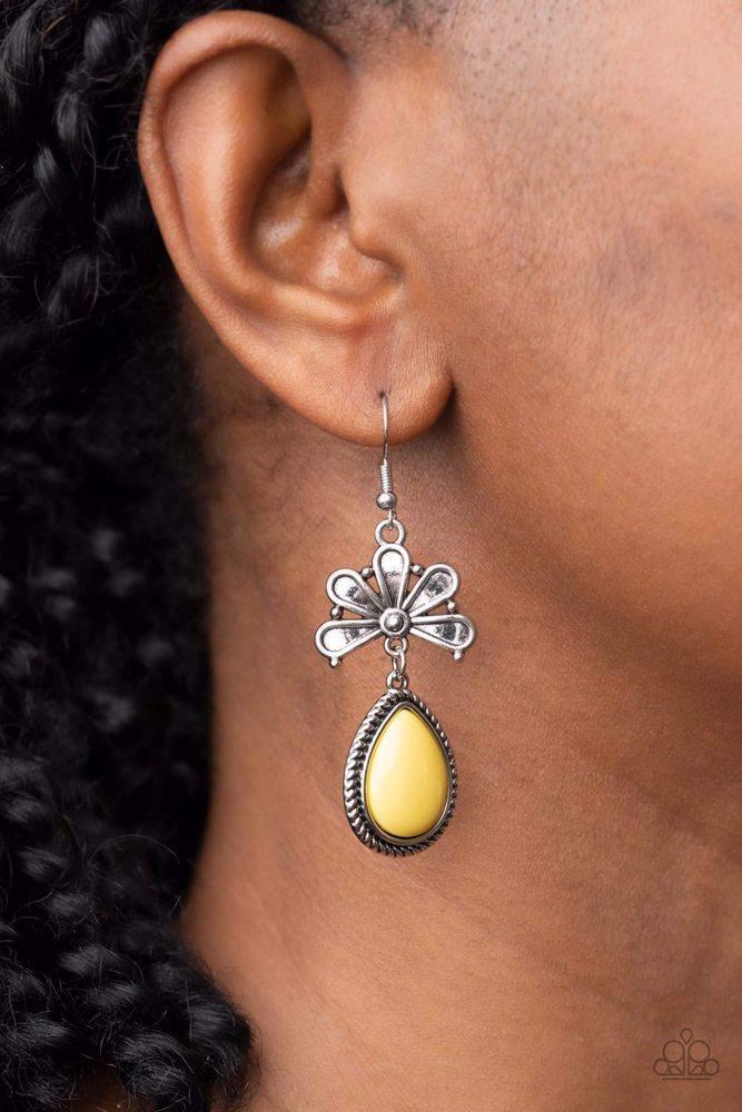Brightly Blooming Yellow Earrings - Paparazzi Accessories