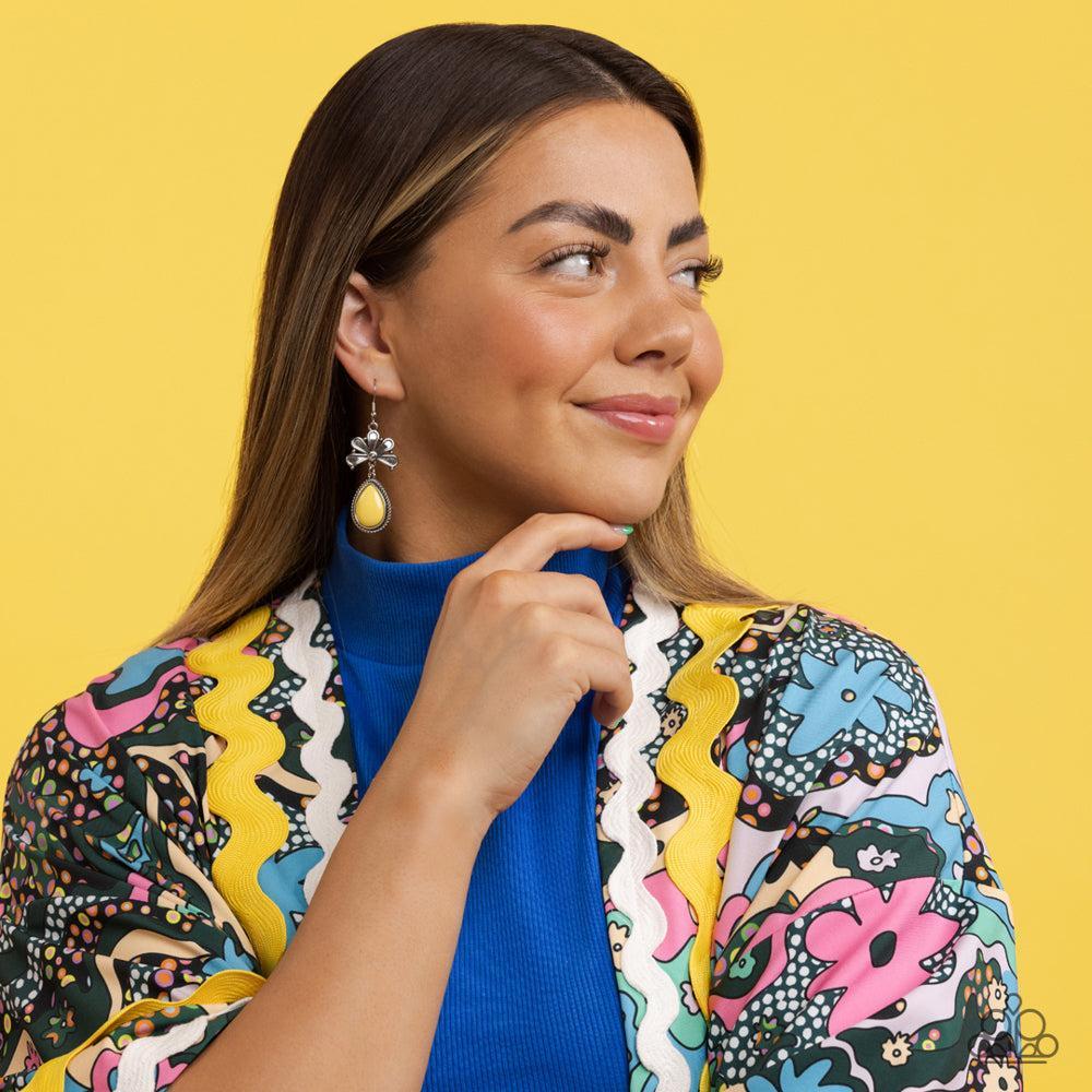 Brightly Blooming Yellow Earrings - Paparazzi Accessories