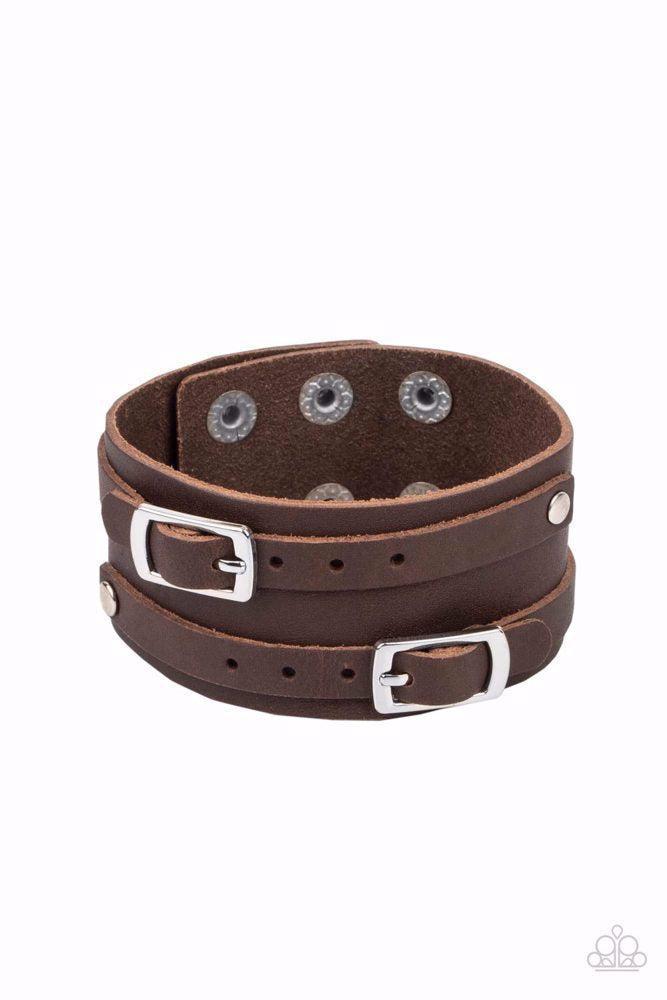 Bronco Bustin' Buckles Men's Brown Leather Bracelet - Paparazzi Accessories
