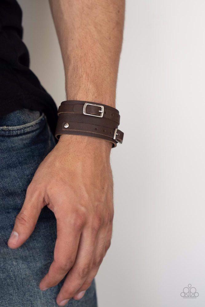 Bronco Bustin' Buckles Men's Brown Leather Bracelet - Paparazzi Accessories