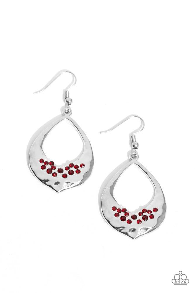CACHE Reserve Red Rhinestone & Silver Earrings - Paparazzi Accessories
